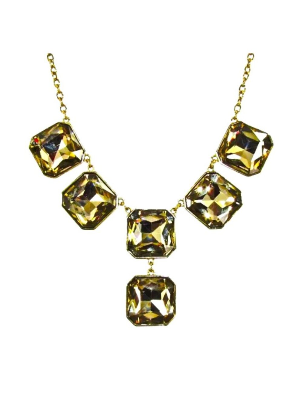 Gold Crystal Statement Necklace Beige Rhinestone Bib Bold Dramatic Jewelry New